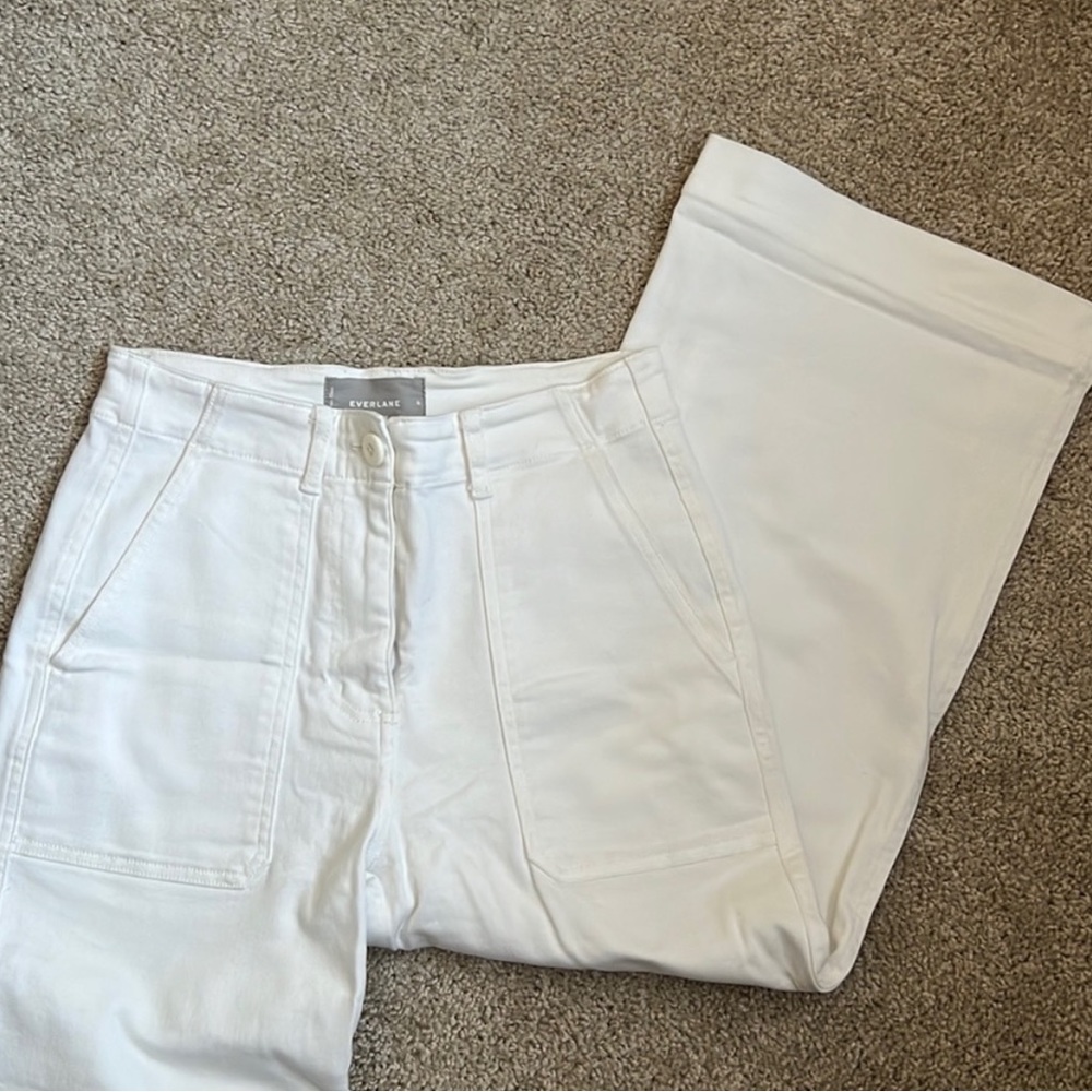 Everlane Cropped Wide Leg White Pants